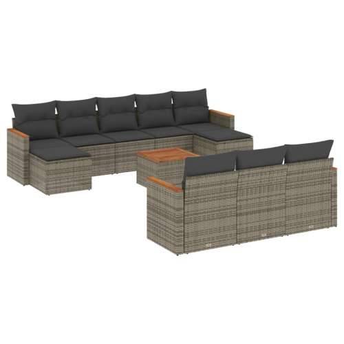 Vrtna garnitura - 11-dijelni set vrtnih sofa od poliratana s jastucima sivi - Siva Sa stolom 1 Cijena