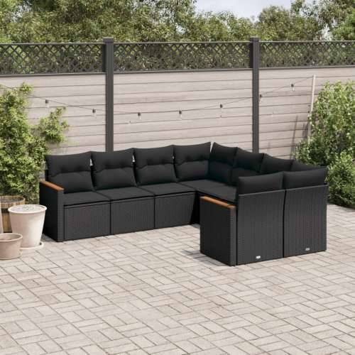 Vrtna garnitura - 8-dijelni set vrtnih sofa od poliratana s jastucima crni - Crna 1 Cijena