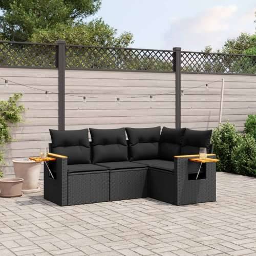 Vrtna garnitura - 4-dijelni set vrtnih sofa od poliratana s jastucima crni - Crna Bez stola 1 Cijena