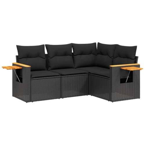 Vrtna garnitura - 4-dijelni set vrtnih sofa od poliratana s jastucima crni - Crna Bez stola 1 Cijena