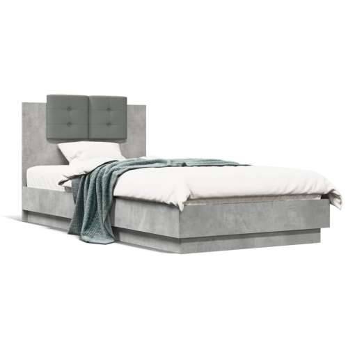 Okvir za krevet s uzglavljem i LED svjetlima siva boja betona - Beton siva 90 x 190 cm Cijena