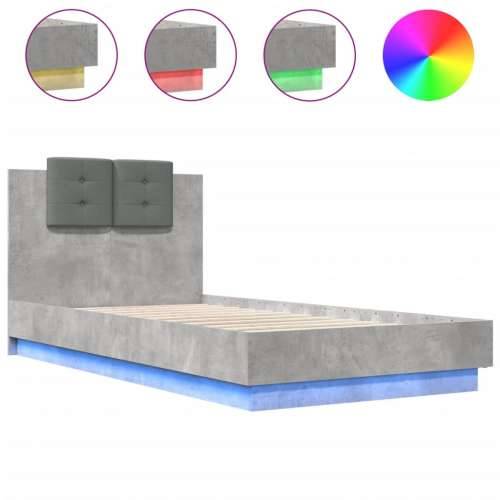 Okvir za krevet s uzglavljem i LED svjetlima siva boja betona - Beton siva 90 x 190 cm Cijena