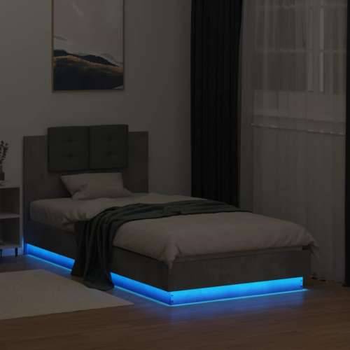 Okvir za krevet s uzglavljem i LED svjetlima siva boja betona - Beton siva 90 x 190 cm Cijena
