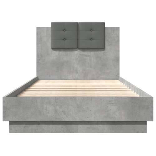 Okvir za krevet s uzglavljem i LED svjetlima siva boja betona - Beton siva 90 x 190 cm Cijena