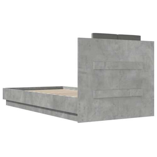 Okvir za krevet s uzglavljem i LED svjetlima siva boja betona - Beton siva 90 x 190 cm Cijena