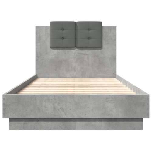 Okvir za krevet s uzglavljem i LED svjetlima siva boja betona - Beton siva 75 x 190 cm Cijena
