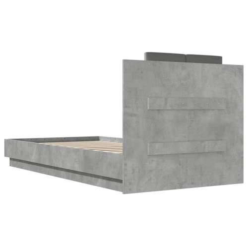 Okvir za krevet s uzglavljem i LED svjetlima siva boja betona - Beton siva 75 x 190 cm Cijena