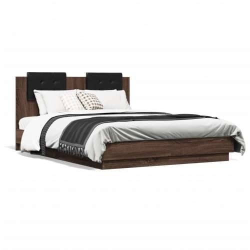 Okvir kreveta s uzglavljem LED boja smeđeg hrasta 135 x 190 cm - Smeđi hrast 135 x 190 cm Cijena