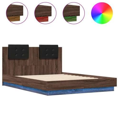 Okvir kreveta s uzglavljem LED boja smeđeg hrasta 135 x 190 cm - Smeđi hrast 135 x 190 cm Cijena
