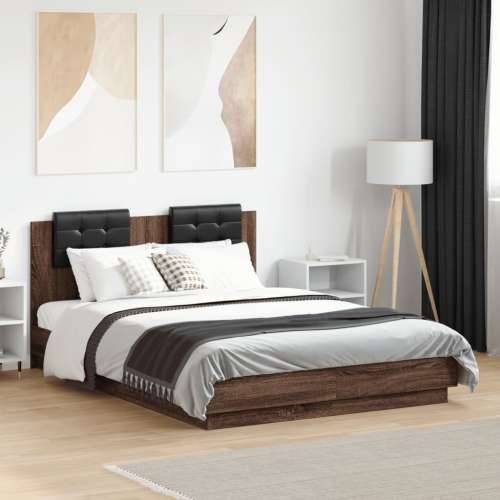 Okvir kreveta s uzglavljem LED boja smeđeg hrasta 135 x 190 cm - Smeđi hrast 135 x 190 cm Cijena