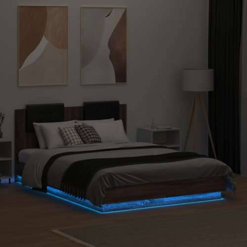 Okvir kreveta s uzglavljem LED boja smeđeg hrasta 135 x 190 cm - Smeđi hrast 135 x 190 cm Cijena