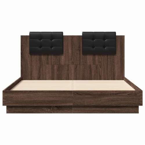 Okvir kreveta s uzglavljem LED boja smeđeg hrasta 135 x 190 cm - Smeđi hrast 135 x 190 cm Cijena