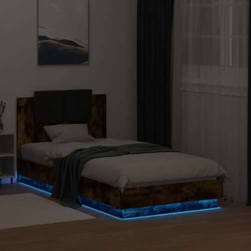 Okvir za krevet s uzglavljem i LED svjetlima boja hrasta - Dimljeni hrast 75 x 190 cm Cijena