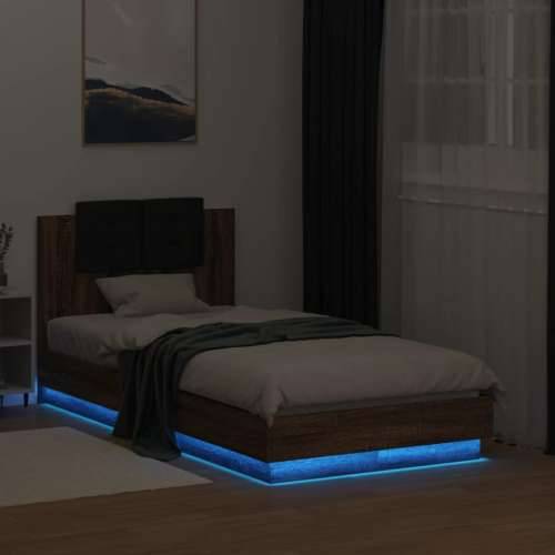 Okvir za krevet s uzglavljem i LED svjetlima boja smeđeg hrasta - Smeđi hrast 75 x 190 cm Cijena