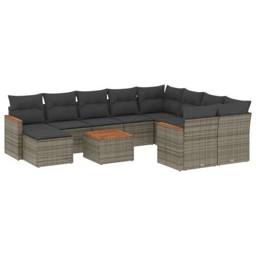 Vrtna garnitura - 11-dijelni set vrtnih sofa od poliratana s jastucima sivi - Siva 1 Cijena