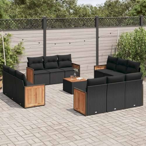 Vrtna garnitura - 13-dijelni set vrtnih sofa s jastucima poliratan crni - Crna Sa stolom 1 Cijena