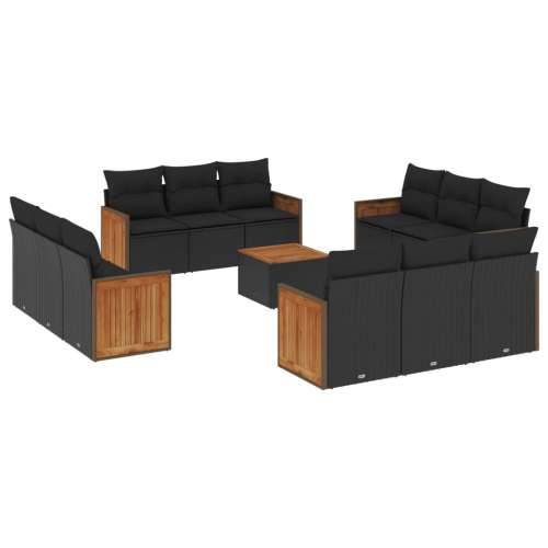 Vrtna garnitura - 13-dijelni set vrtnih sofa s jastucima poliratan crni - Crna Sa stolom 1 Cijena
