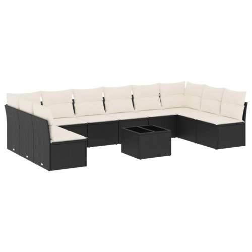 Vrtna garnitura - 11-dijelni set vrtnih sofa od poliratana s jastucima crni - Crna i krem Sa stolom 1 Cijena
