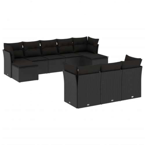 Vrtna garnitura - 10-dijelni set vrtnih sofa s jastucima crni od poliratana - Crna Bez stola 1 Cijena