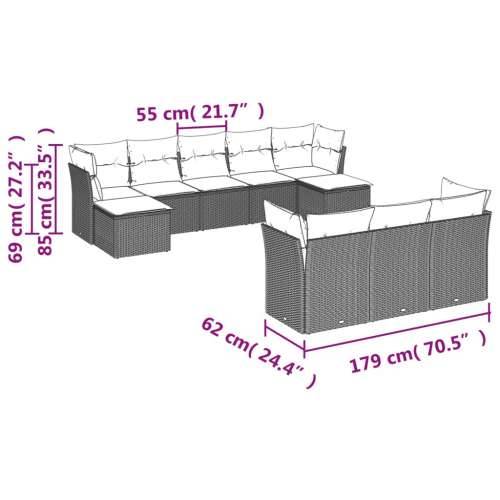 Vrtna garnitura - 10-dijelni set vrtnih sofa s jastucima crni od poliratana - Crna Bez stola 1 Cijena