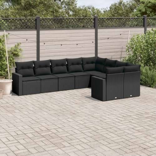 Vrtna garnitura - 9-dijelni set vrtnih sofa s jastucima crni od poliratana - Crna Bez stola 1 Cijena