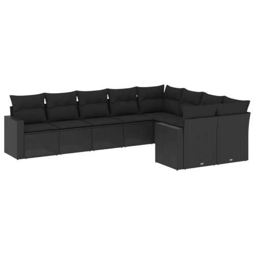 Vrtna garnitura - 9-dijelni set vrtnih sofa s jastucima crni od poliratana - Crna Bez stola 1 Cijena