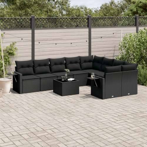 Vrtna garnitura - 10-dijelni set vrtnih sofa s jastucima crni od poliratana - Crna Bez stola 1 Cijena