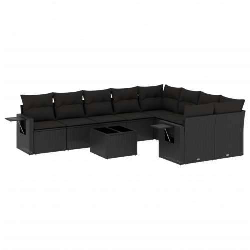 Vrtna garnitura - 10-dijelni set vrtnih sofa s jastucima crni od poliratana - Crna Bez stola 1 Cijena