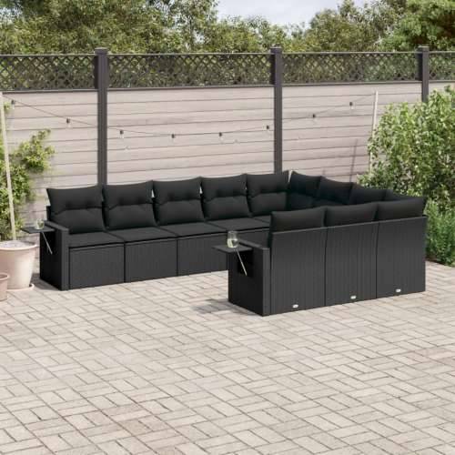 Vrtna garnitura - 10-dijelni set vrtnih sofa s jastucima crni od poliratana - Crna Sa stolom 1 Cijena