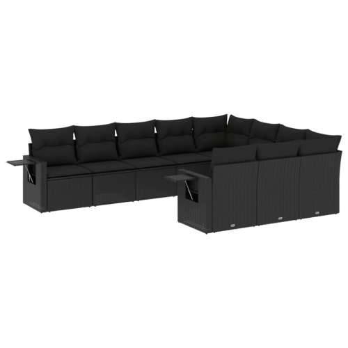 Vrtna garnitura - 10-dijelni set vrtnih sofa s jastucima crni od poliratana - Crna Sa stolom 1 Cijena