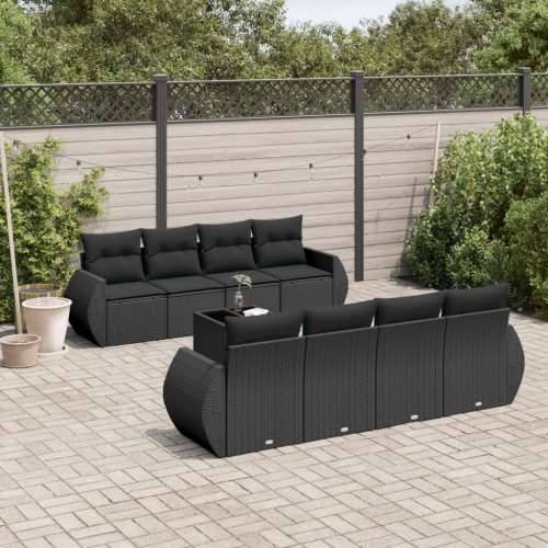 Vrtna garnitura - 9-dijelni set vrtnih sofa s jastucima crni od poliratana - Crna 1 Cijena