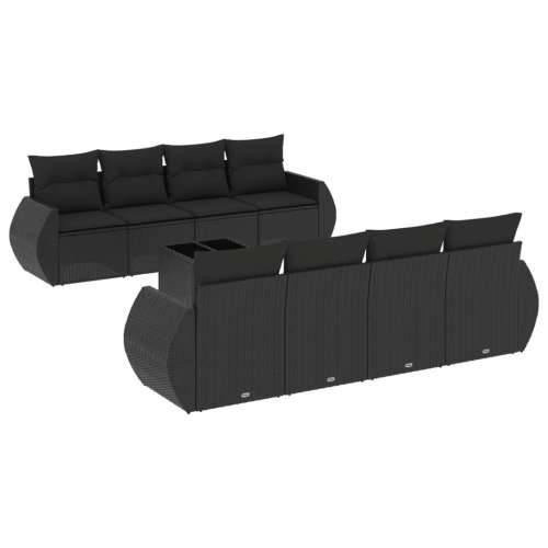 Vrtna garnitura - 9-dijelni set vrtnih sofa s jastucima crni od poliratana - Crna 1 Cijena