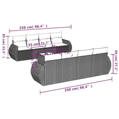 Vrtna garnitura - 9-dijelni set vrtnih sofa s jastucima crni od poliratana - Crna 1 Cijena