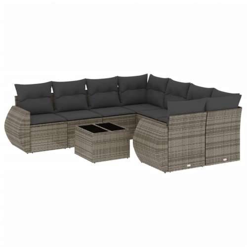 Vrtna garnitura - 9-dijelni set vrtnih sofa od poliratana s jastucima sivi - Siva 1 Cijena