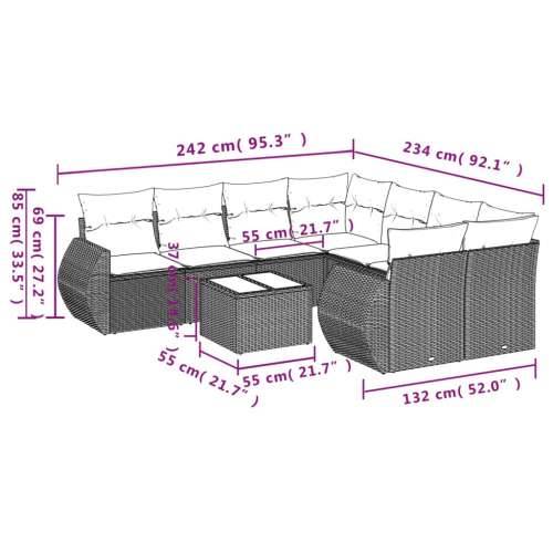 Vrtna garnitura - 9-dijelni set vrtnih sofa od poliratana s jastucima sivi - Siva 1 Cijena