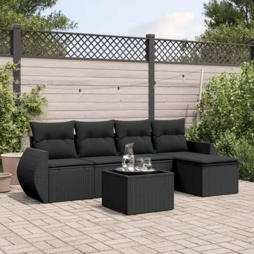 Vrtna garnitura - 6-dijelni set vrtnih sofa s jastucima crni od poliratana - Crna Bez stola 1 Cijena