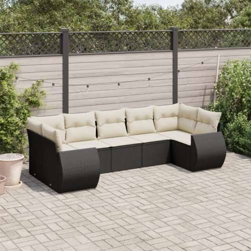 Vrtna garnitura - 7-dijelni set vrtnih sofa od poliratana s jastucima crni - Crna i krem 1 Cijena