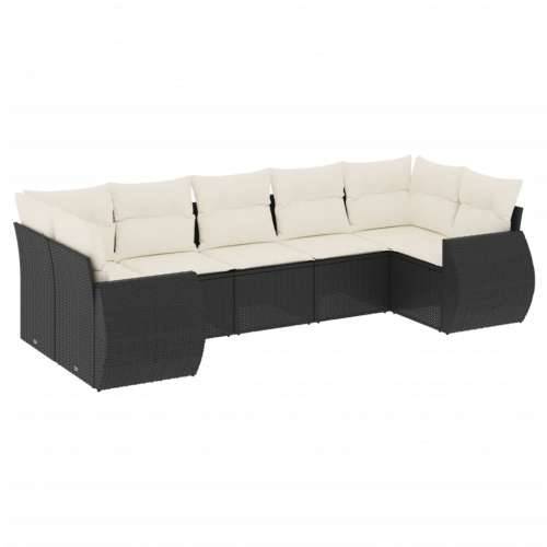 Vrtna garnitura - 7-dijelni set vrtnih sofa od poliratana s jastucima crni - Crna i krem 1 Cijena