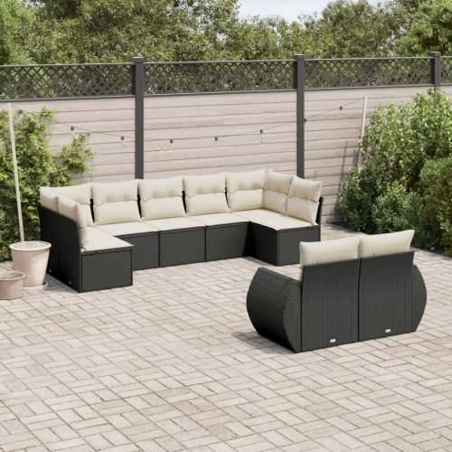 Vrtna garnitura - 9-dijelni set vrtnih sofa s jastucima crni od poliratana - Crna i krem 1 Bez stola Cijena