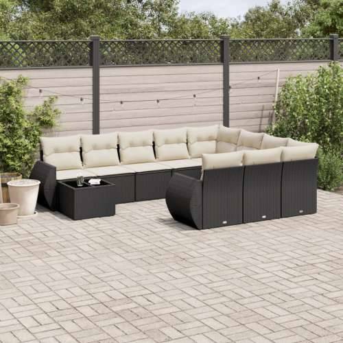 Vrtna garnitura - 11-dijelni set vrtnih sofa od poliratana s jastucima crni - Crna i krem 1 Cijena