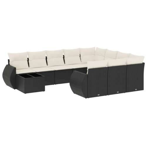 Vrtna garnitura - 11-dijelni set vrtnih sofa od poliratana s jastucima crni - Crna i krem 1 Cijena