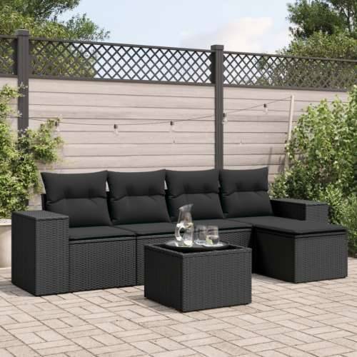 Vrtna garnitura - 6-dijelni set vrtnih sofa s jastucima crni od poliratana - Crna 1 Sa stolom Cijena
