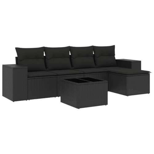Vrtna garnitura - 6-dijelni set vrtnih sofa s jastucima crni od poliratana - Crna 1 Sa stolom Cijena