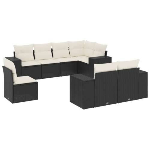 Vrtna garnitura - 8-dijelni set vrtnih sofa od poliratana s jastucima crni - Crna i krem Sa stolom 1 Cijena