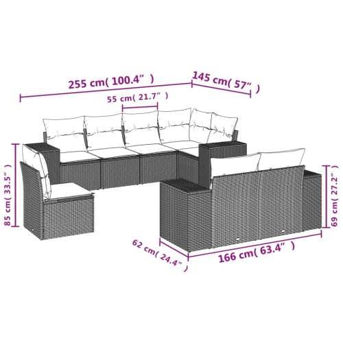 Vrtna garnitura - 8-dijelni set vrtnih sofa od poliratana s jastucima crni - Crna i krem Sa stolom 1 Cijena