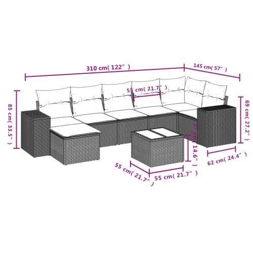 Vrtna garnitura - 8-dijelni set vrtnih sofa od poliratana s jastucima sivi - Siva Bez stola 1 Cijena