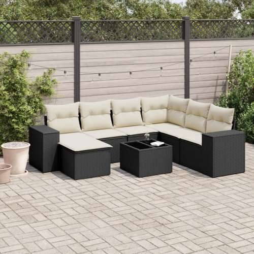 Vrtna garnitura - 8-dijelni set vrtnih sofa od poliratana s jastucima crni - Crna i krem Sa stolom 1 Cijena