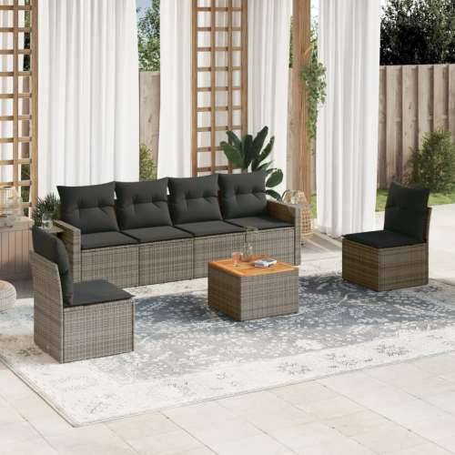 Vrtna garnitura - 7-dijelni set vrtnih sofa sivi od poliratana - Siva 1 Cijena