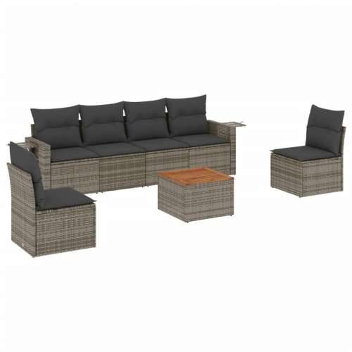Vrtna garnitura - 7-dijelni set vrtnih sofa sivi od poliratana - Siva 1 Cijena