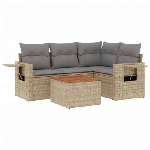 5-dijelni vrtni set sofa s jastucima bež od poliratana - bež i siva 1 Cijena